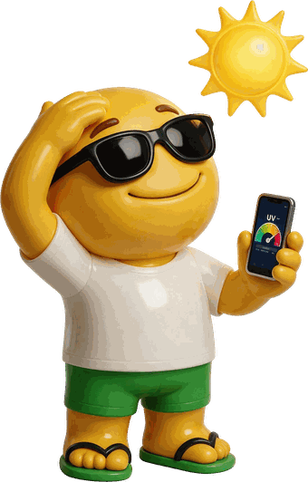 Buddy revisando el índice UV de hoy en el teléfono mientras se cubre los ojos