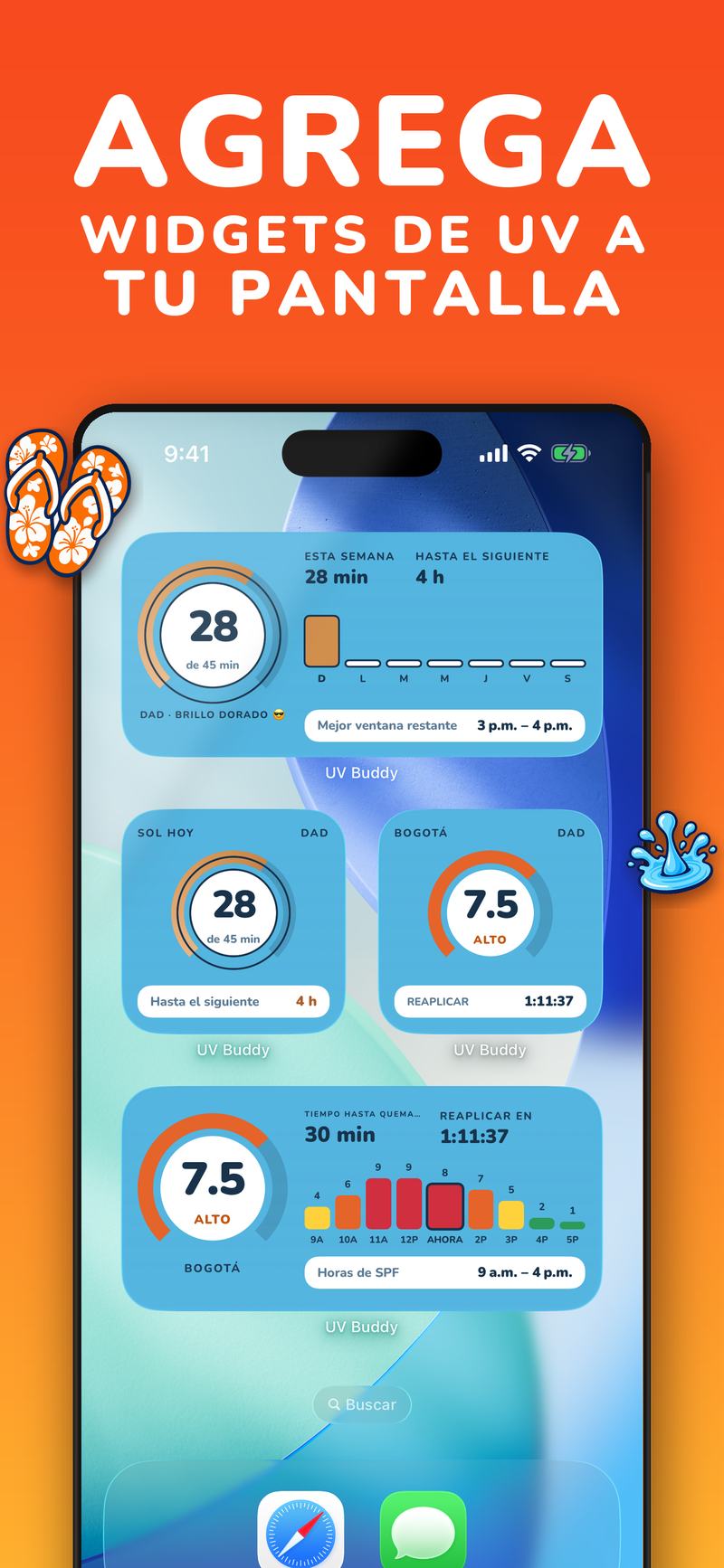 Widgets del índice UV para la pantalla de inicio del iPhone de UV Buddy
