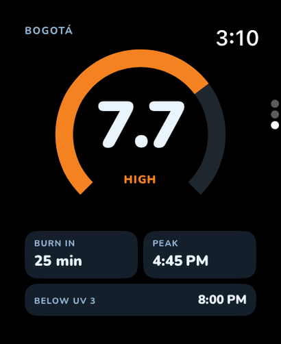 Apple Watch glance showing the current UV index in UV Buddy